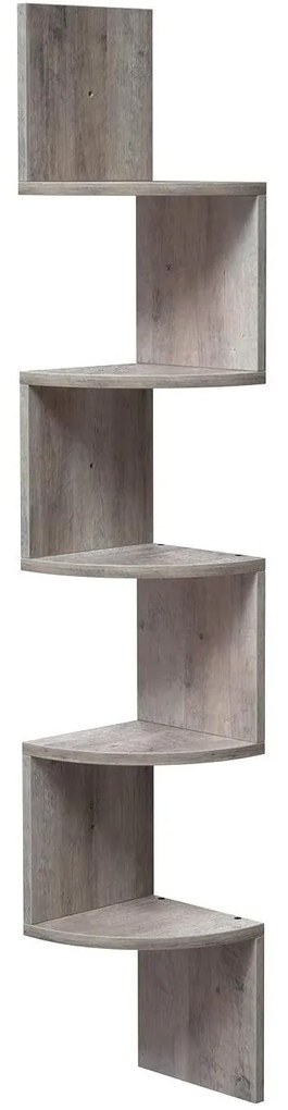 Poliță de colț, poliță suspendată pe 5 niveluri, design zig-zag, bibliotecă, 20 x 20 x 127,5 cm | VASAGLE