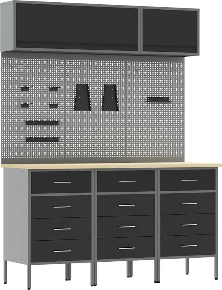 vidaXL Set de dulapuri de lucru cu sertar cu depozitare 8 pcs Negru