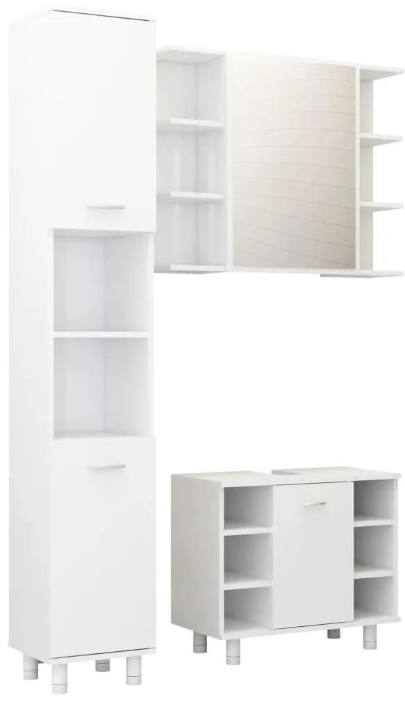 Set mobilier baie, 3 piece, alb extralucios, PAL Alb foarte lucios, 1