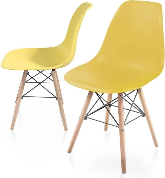 Set de scaune de luat masă din plastic, 2 bucăți, galben