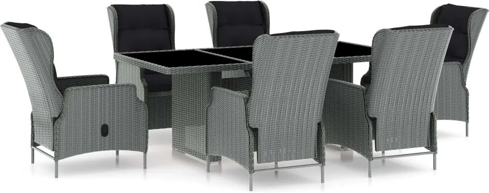 vidaXL Set mobilier exterior cu perne, 7 piese, gri deschis, poliratan