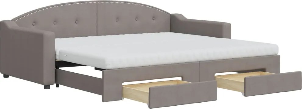 vidaXL Pat de zi cu extensie și sertare, gri taupe, 90x200 cm, textil