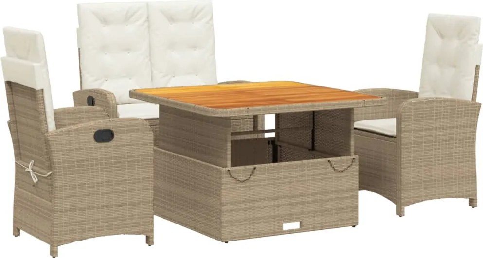 vidaXL Set canapele de grădină, 4 piese, cu perne, bej, poliratan