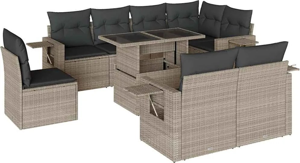 vidaXL Set canapele de grădină cu perne, 9 piese gri deschis poliratan