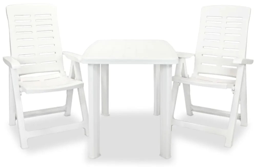 vidaXL Set mobilier bistro, 3 piese, alb, plastic