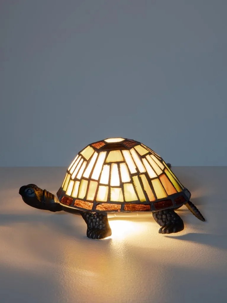 Lampa de masa in forma de broasca testoasa din metal, cu abajur din sticla vitrata , "Turtle"