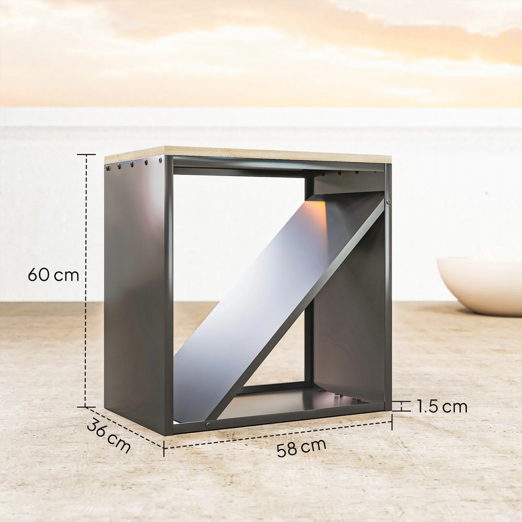 Outsunny Suport pentru Lemne de Interior 2 în 1, Suport Înălțat cu Separator, pentru Șemineu, 58 x 36 x 60 Cm, Negru | Aosom Romania