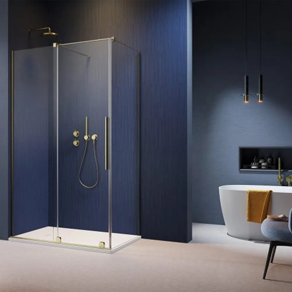 Cabina de dus patrata usa culisanta Radaway Furo KDJ 120x120 profil auriu periat stanga