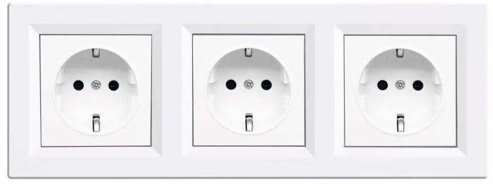 Nova III trei prize cu împământare 16A 250V cu cadru alb
