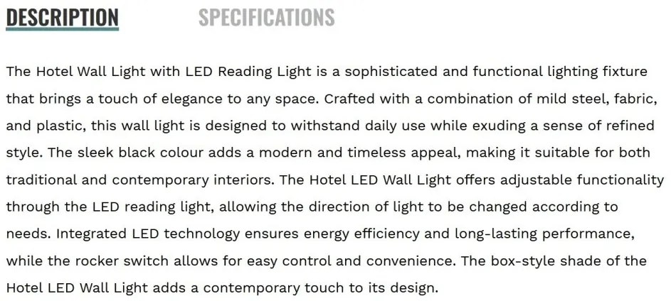 Aplica de perete cu reader LED design elegant Hotel