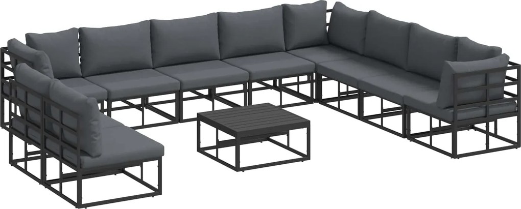 vidaXL Set de canapele pentru grădină cu pernă 11 pcs Negru Aluminiu