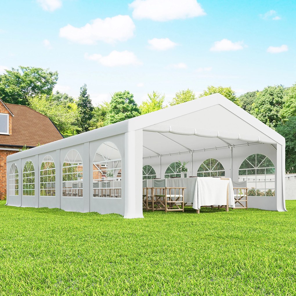 Outsunny Pavilion pentru Petreceri 10x5 m cu 10 Pereți Laterali Detașabili, Pavilion de Grădină cu 5 Secțiuni, Uși cu Fermoar și Ferestre, Pavilion pentru Nunți, Evenimente, Întâlniri, UV30+, Alb | Aosom Romania