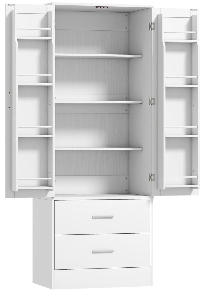 HOMCOM Dulap de Bucătărie cu 8 Rafturi pentru Condimente și 2 Sertare, 60x40x159 cm, Alb | Aosom Romania
