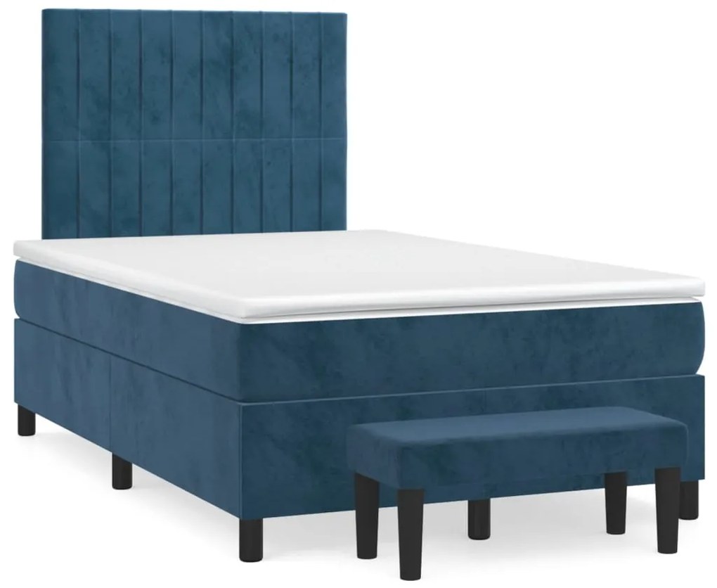3137957 vidaXL Pat box spring cu saltea, albastru închis, 120x200 cm, catifea