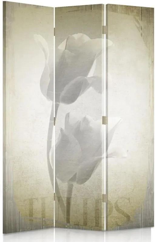 CARO Paravan - White Tulips | tripartit | reversibil 110x150 cm