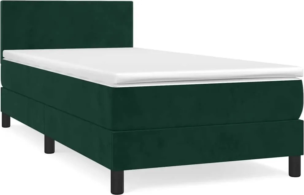 vidaXL Pat box spring cu saltea, verde închis, 80x200 cm, catifea