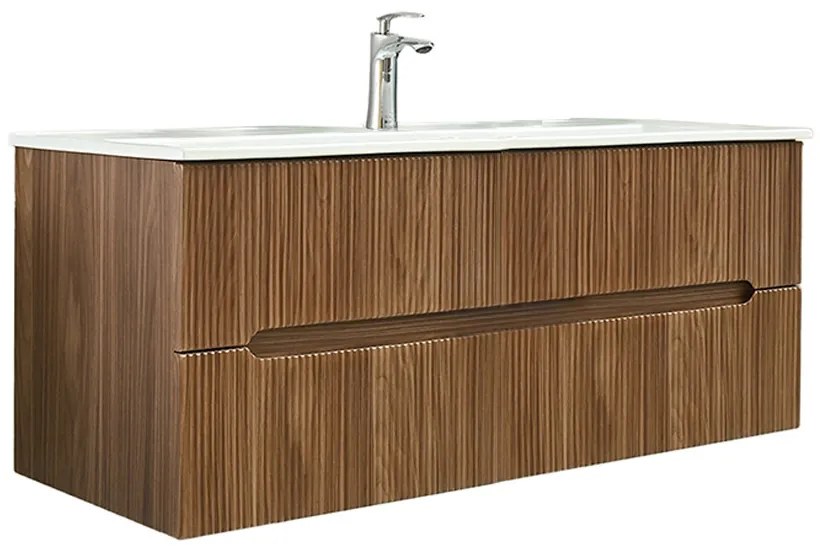 Mască de baie Trent 120 cu 1 chiuvetă ceramică și 2 sertare, stejar apus de soare