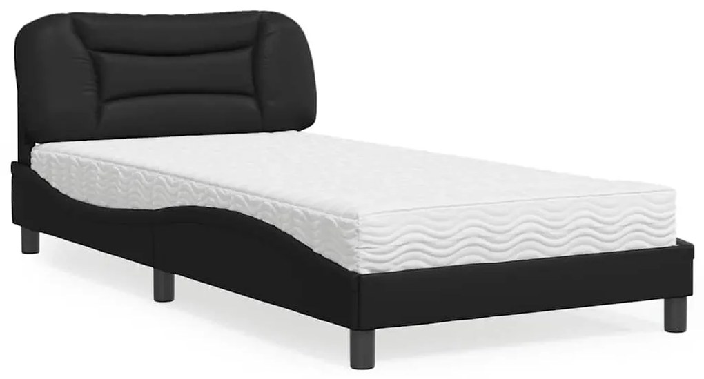 vidaXL Pat cu saltea, negru, 100x200 cm, piele ecologică