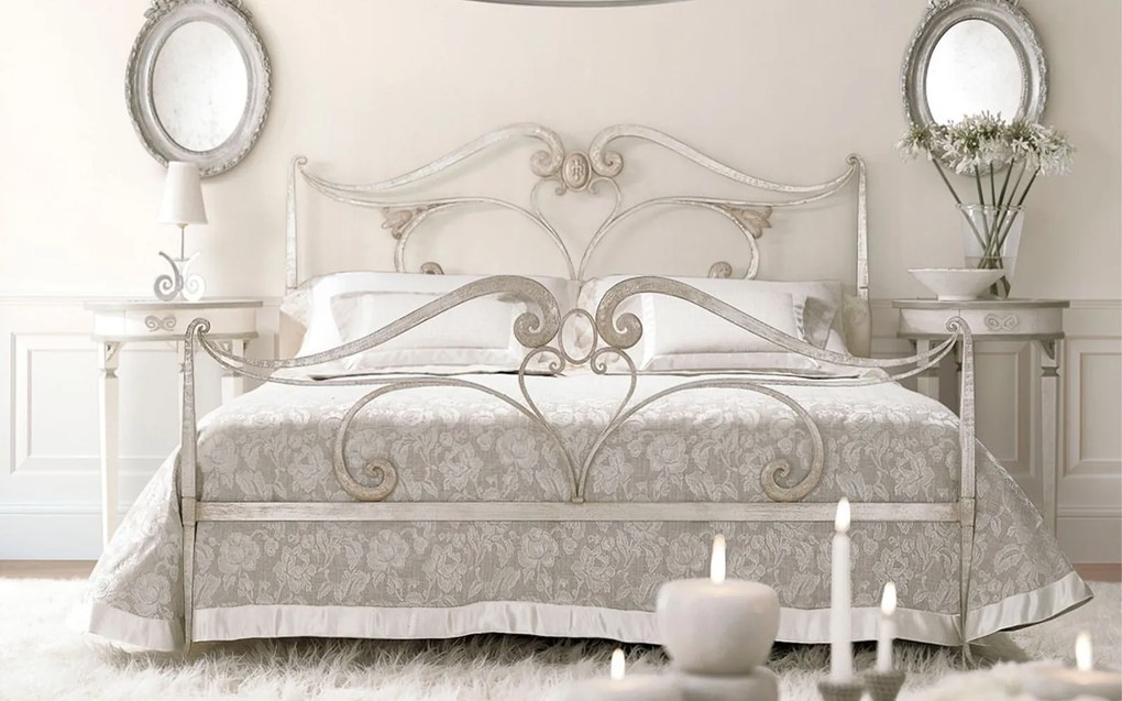 Pat lemn masiv Ducale – cu ornamente din fier forjat 120/160x200cm - 120x200