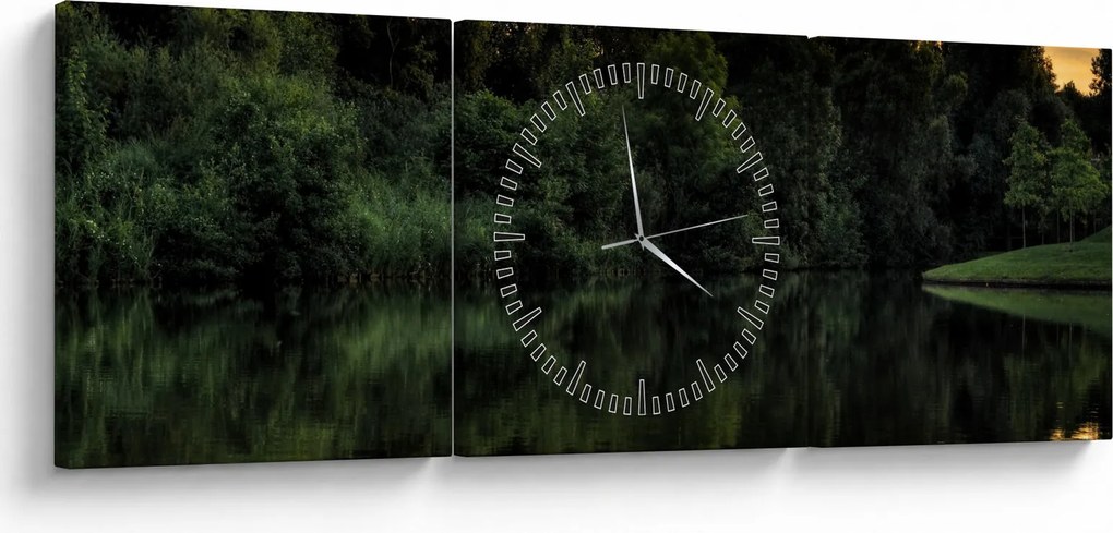 Tablou cu lac în pădure (cu ceas) (90x30 cm)