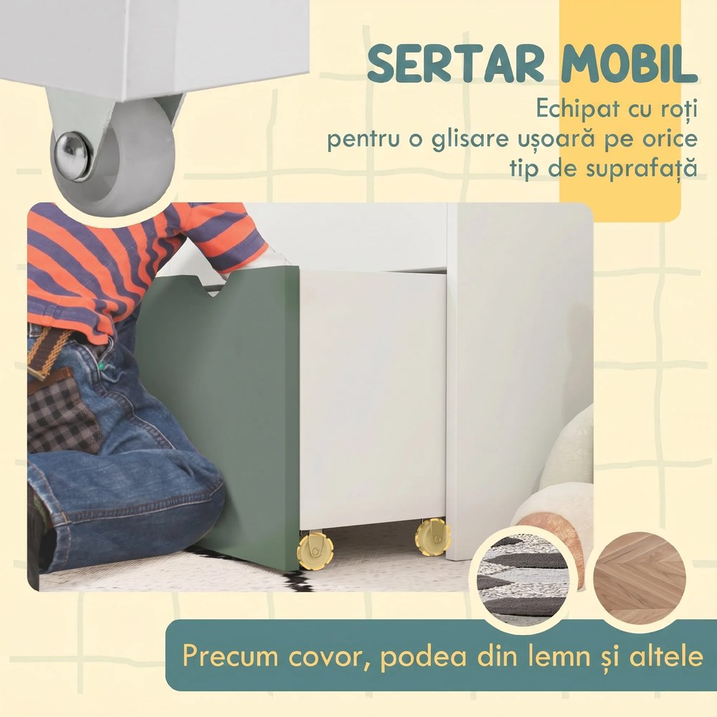 AIYAPLAY Bibliotecă pentru Copii cu Rafturi, Sertar, pentru Dormitor, Cameră de Joacă, Alb și Verde | Aosom Romania