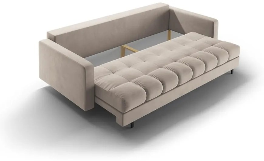 Canapea bej extensibilă, cu spațiu de depozitare cu tapițerie din catifea 222 cm Bali – Cosmopolitan Design