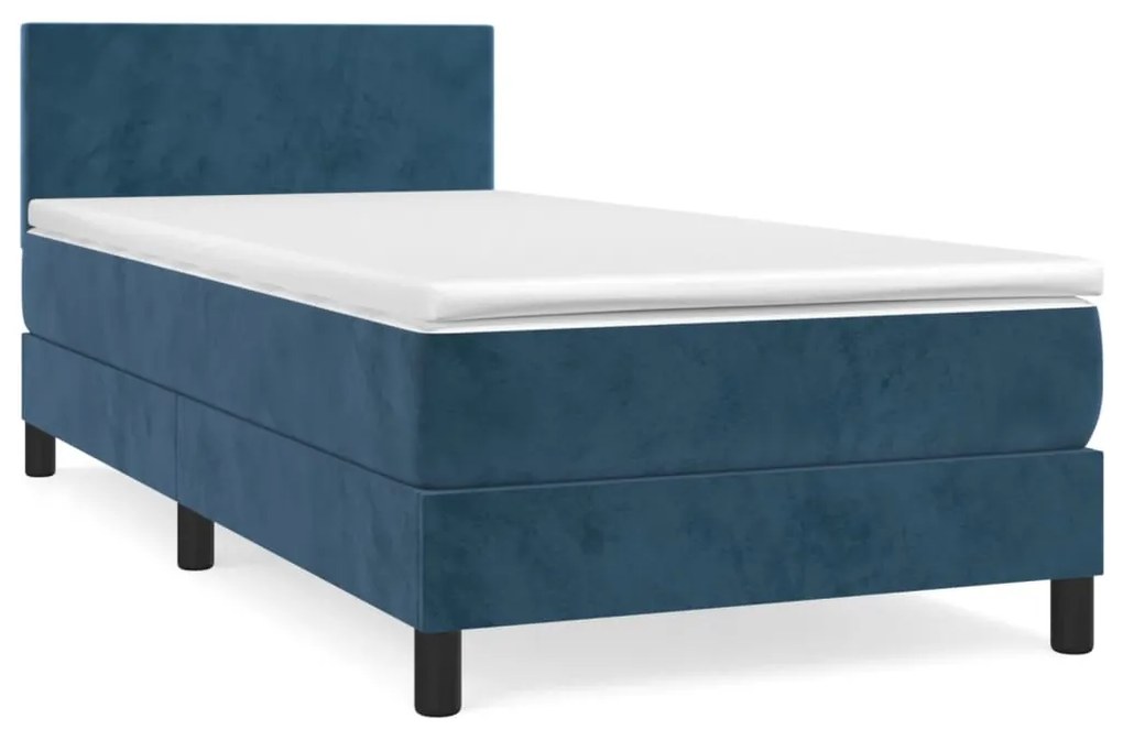 3141159 vidaXL Pat box spring cu saltea, albastru închis, 90x190 cm, catifea