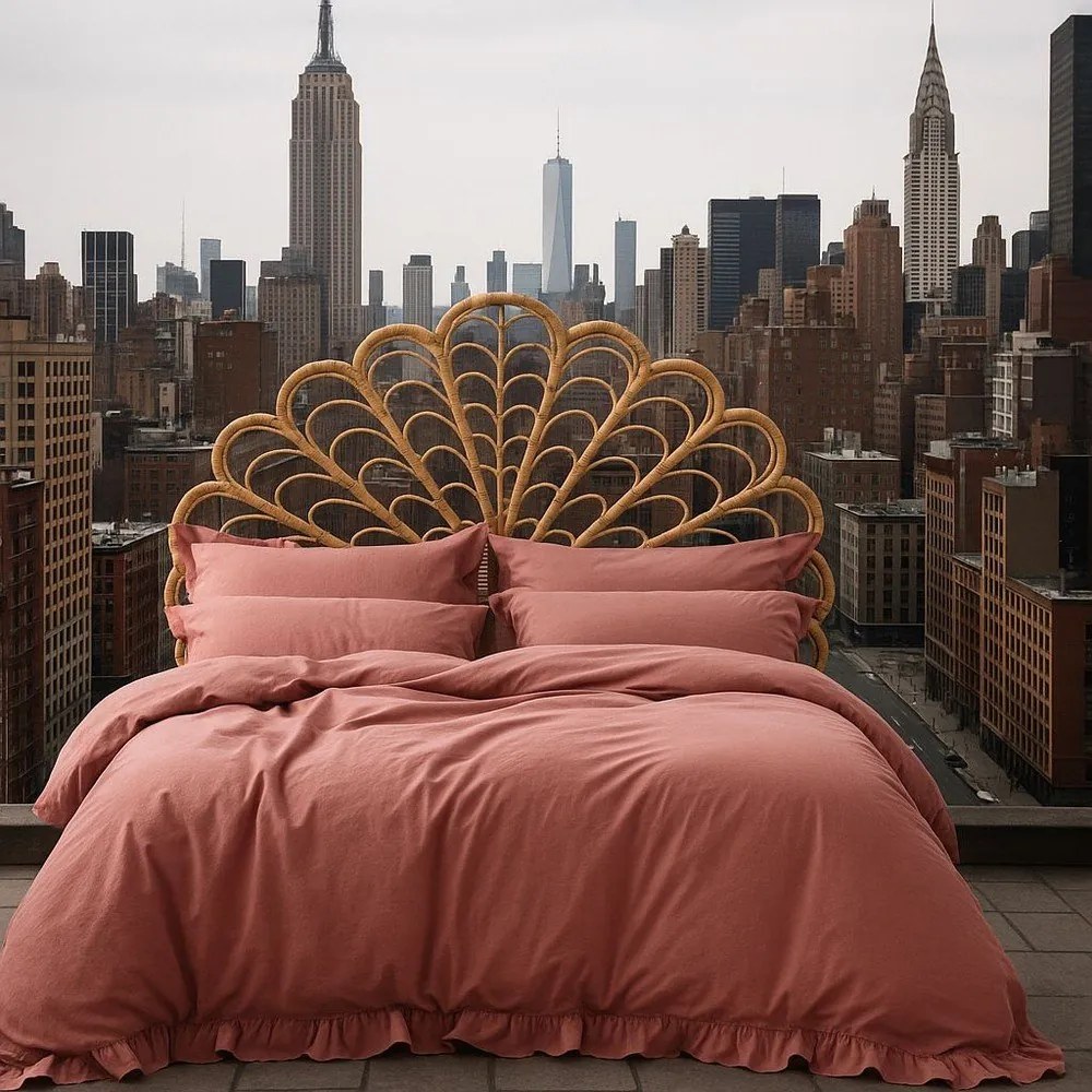 Lenjerie de pat roz din bumbac ranforcé pentru pat dublu, extinsă 240x220 cm Ruffle Striped – Mila Home Luxury