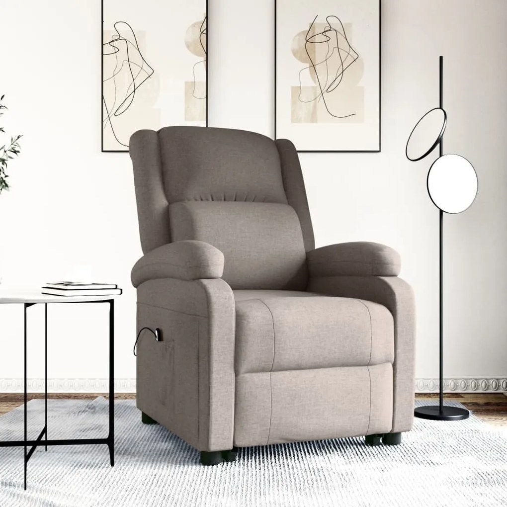 3110976 vidaXL Fotoliu cu ridicare, gri taupe, material textil