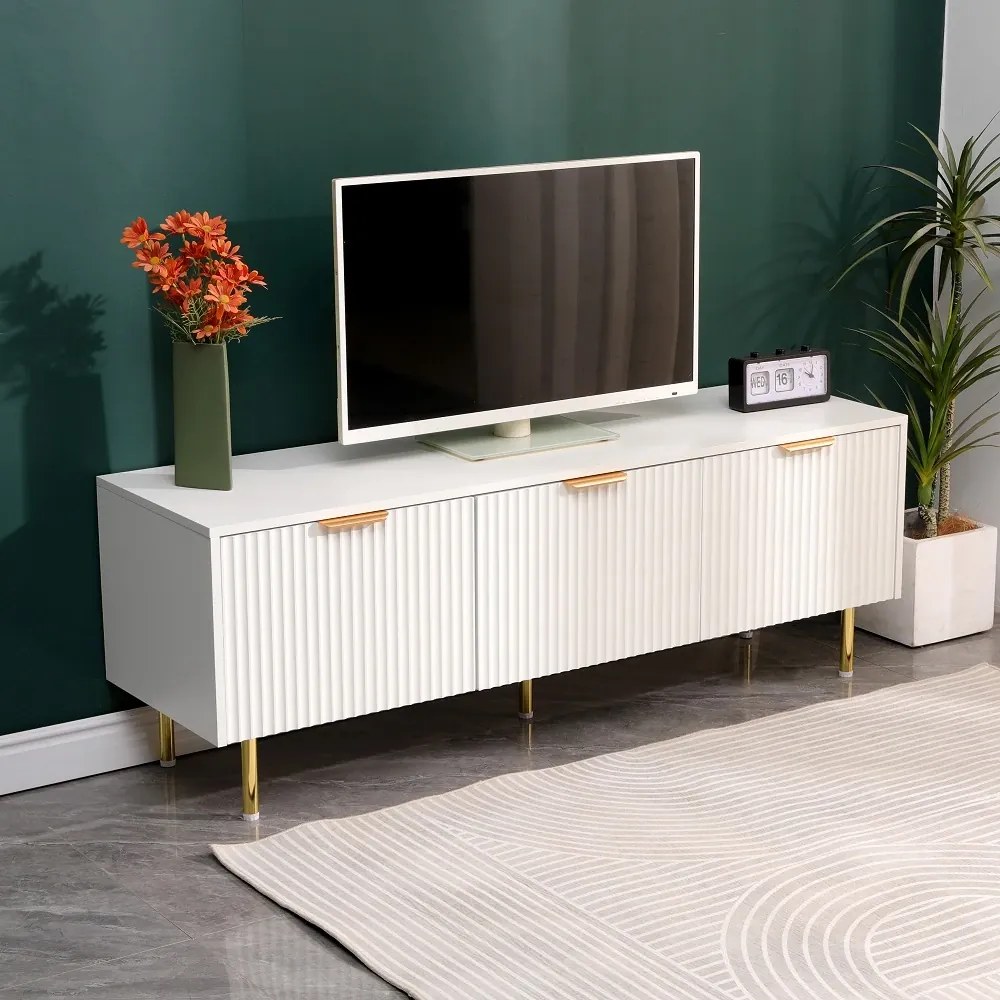 Comodă TV cu 3 sertare, 140x40x50 cm, Alb