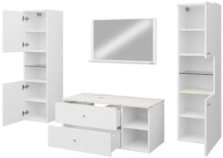 Mobilier baie Kiago III (Negru mat + Marmură Negru + auriu) . 1103963