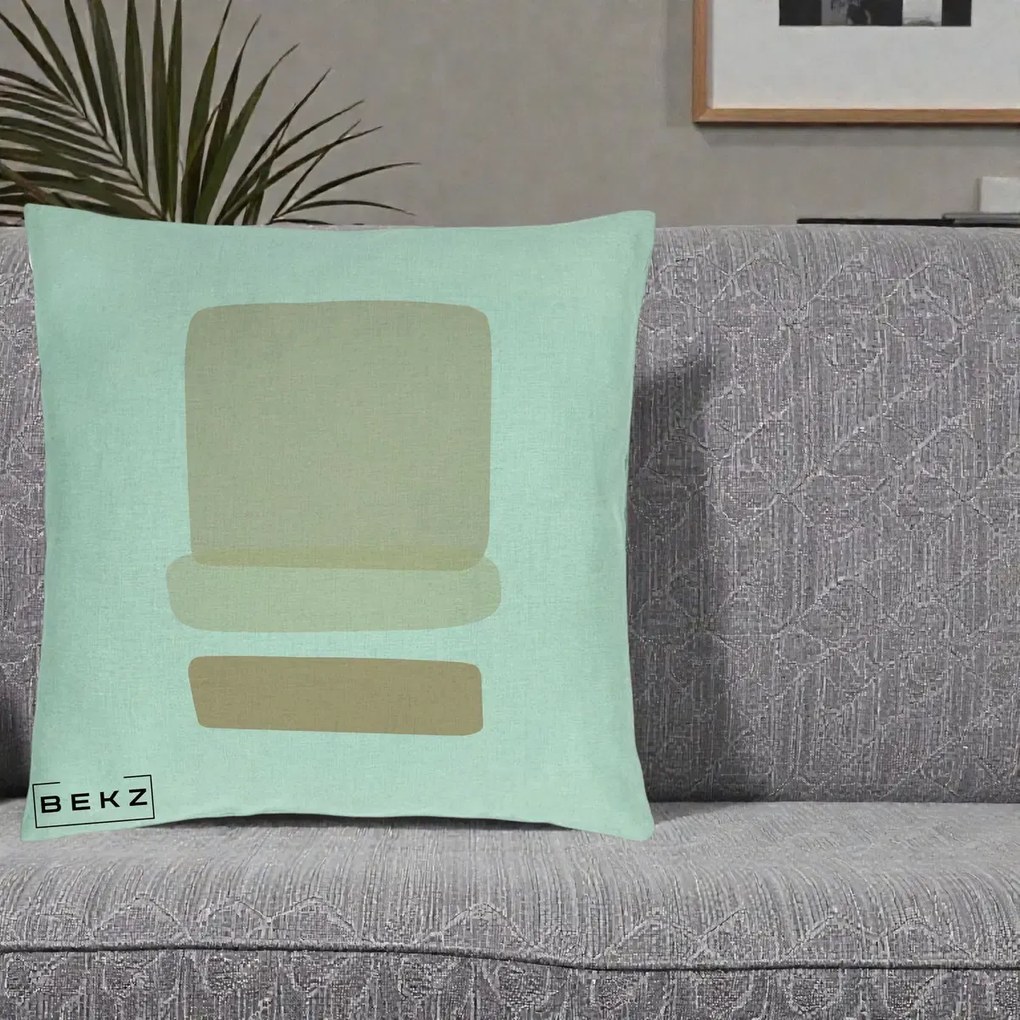Perna Decorativa Abstract Forme Bej Poudre, 40x40 cm, Verde Menta, Husa Detasabila, Perna Inclusa, BEKZ®