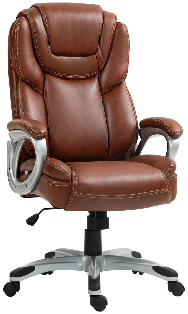 HOMCOM Scaun de birou fotoliu de birou cu funcție de balans roți pivotante 360° 66 x 75,5 x 115,5-124,5 cm maro | Aosom Romania