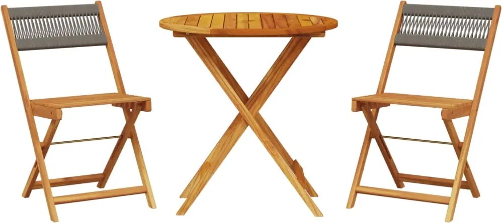 vidaXL Set mobilier bistro, 3 piese, gri, polipropilenă și lemn masiv