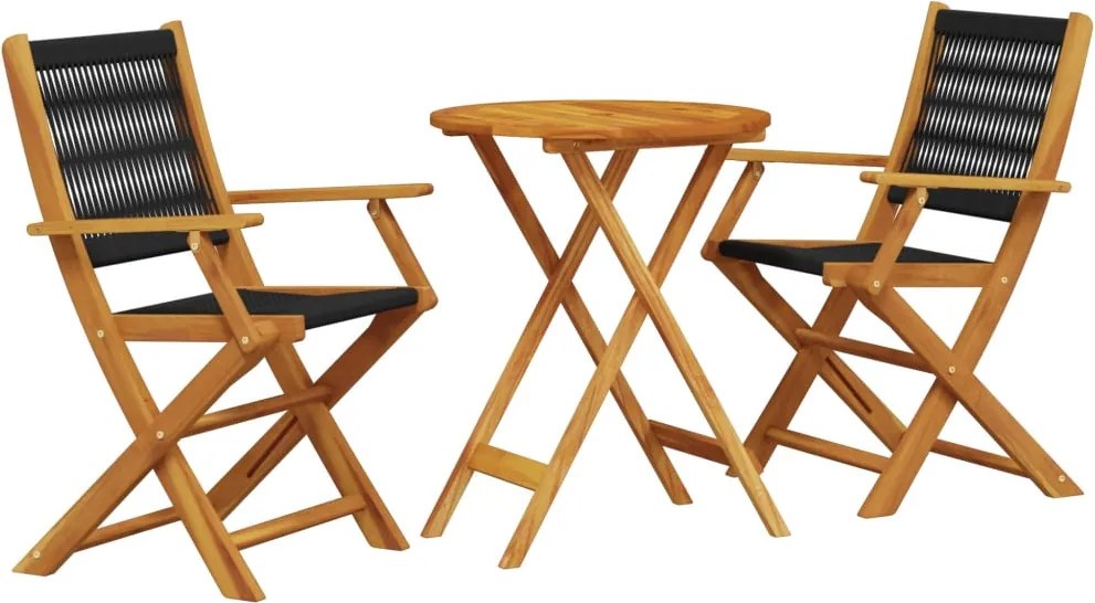 vidaXL Set mobilier bistro, 3 piese, negru, polipropilenă lemn masiv