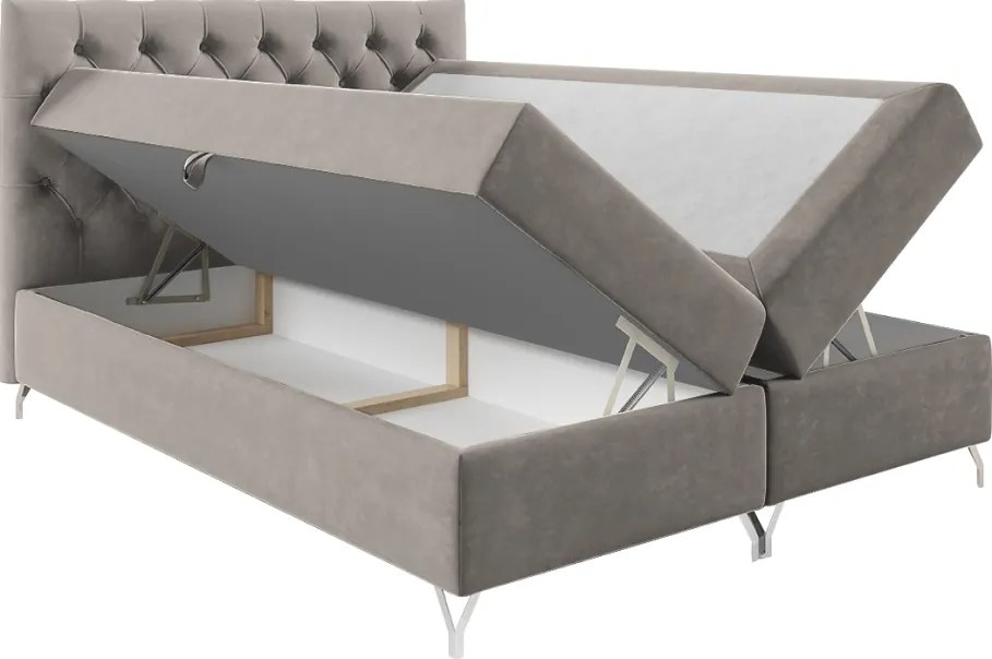 Pat cu boxspring, 140x200, ţesătură gri-bej Taupe Velvet, GULIETTE + cadou