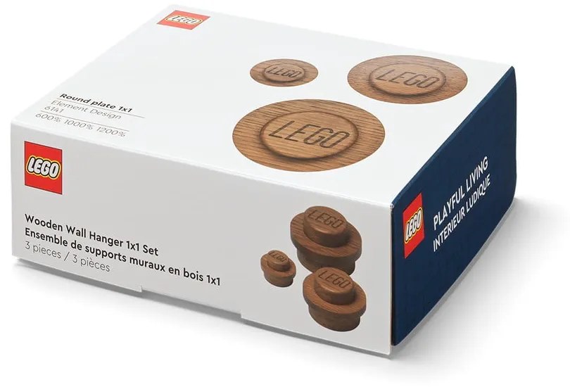 Set 3 cârlige de perete din stejar LEGO® Wood