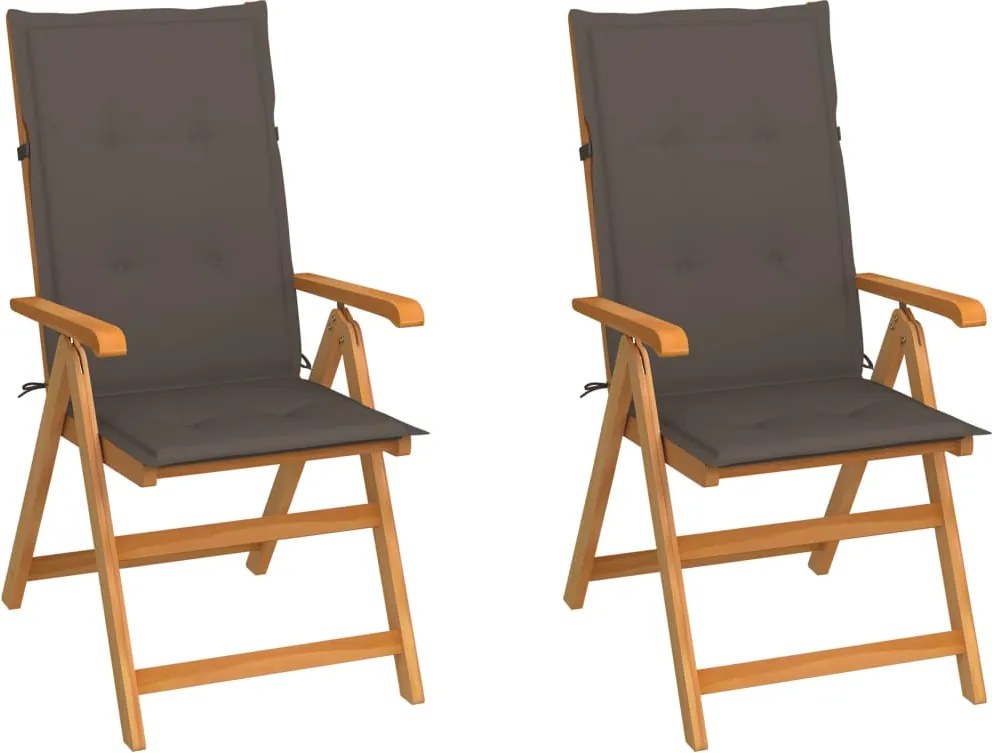 vidaXL Scaune de grădină cu perne gri taupe, 2 buc., lemn masiv de tec