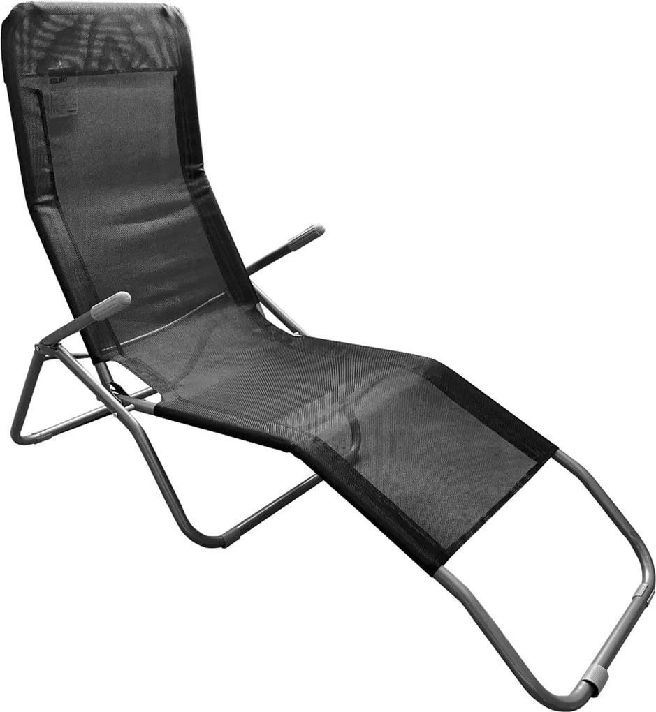 Sezlong gradina SELNO, gri/negru, plasa/otel, 58x160x97 cm