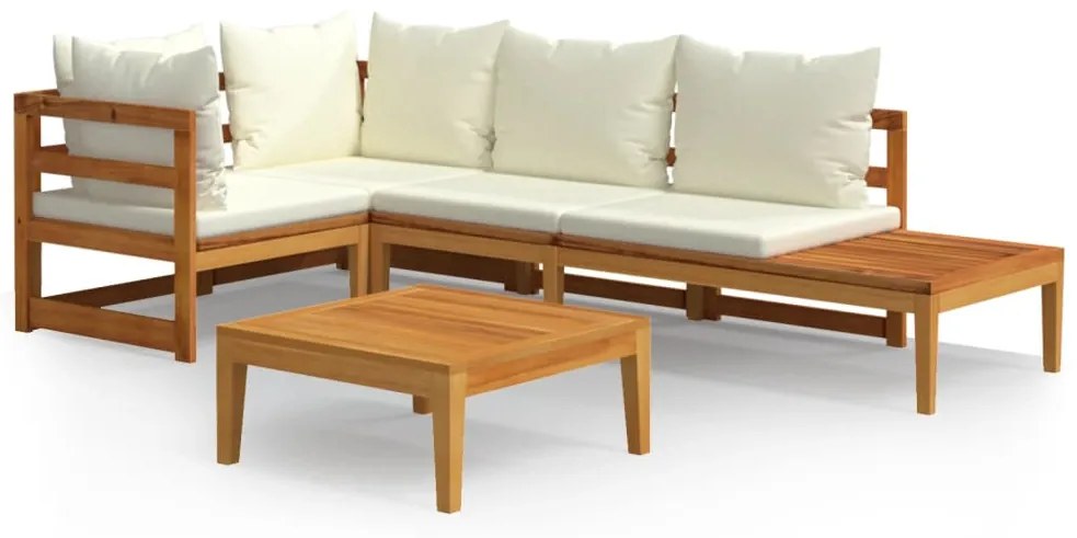 3087276 vidaXL Set mobilier grădină perne alb/crem, 4 piese, lemn masiv acacia