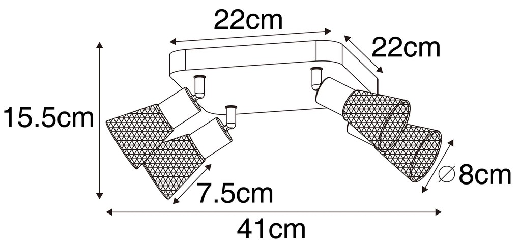 Spotlight industrial negru cu lemn 4 lumini - Kristina