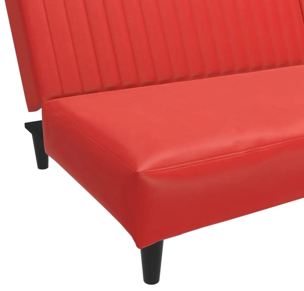 Canapea extensibila 2 locuri, cu taburet, rosu, piele ecologica Rosu, Cu scaunel pentru picioare