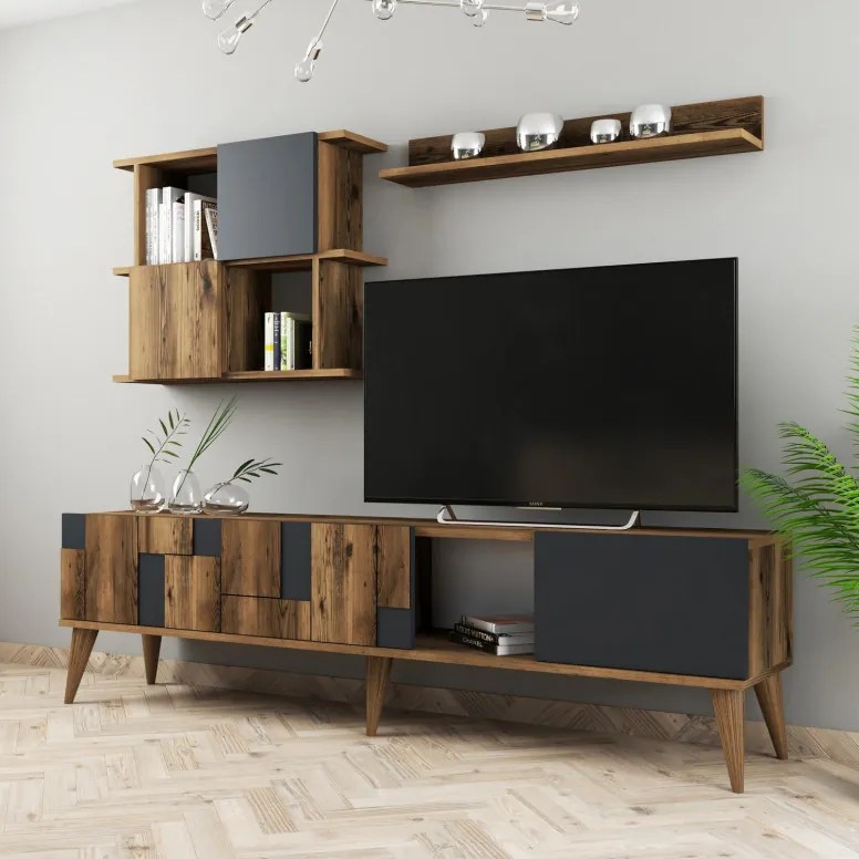 Ansamblu Comoda TV Madrid Walnut-Antracit