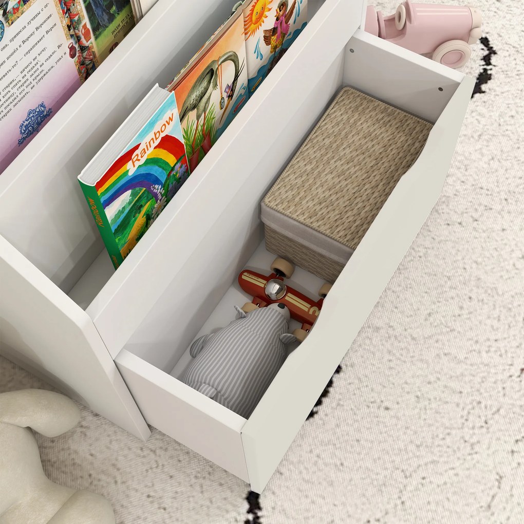 AIYAPLAY Bibliotecă Copii 3-8 Ani cu 3 Rafturi și Sertar, Raft de Depozitare Jucării, 62,5x30x70 cm, Alb | Aosom Romania