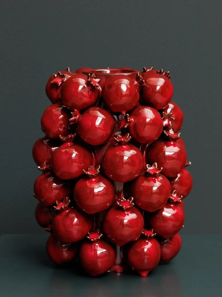 Vaza rosie, din ceramica, Pomegranates