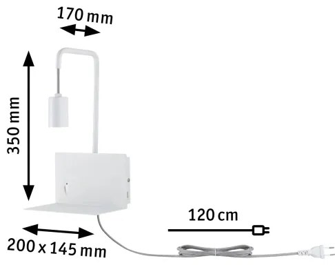 Paulmann 79812 - Lampă de perete CALVANI cu poliță și port USB, 1xE27/40W, 230V, albă