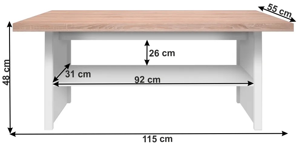 Masuta de cafea 115, PAL melaminat, alb stejar sonoma, TOPTY