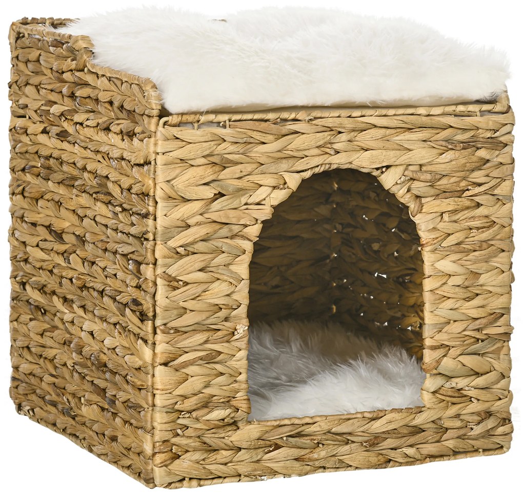PawHut Cusătură pentru pisici 2 nivele cu 2 perne, 37,5 x 37,5 x 41,5 cm, maro crem | Aosom Romania