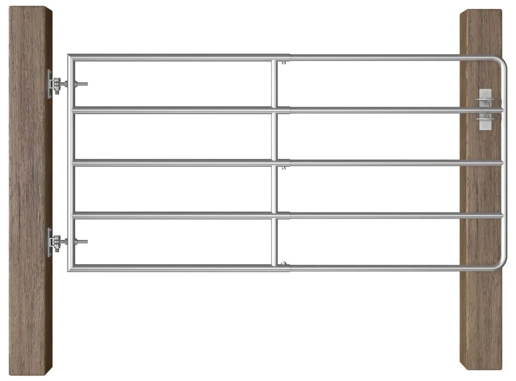 vidaXL Poartă de câmp cu 5 bare, argintiu, (95-170) x 90 cm, oțel