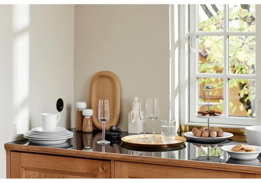 Râșniță pentru condimente din lemn de stejar cu detalii din porțelan alb Kähler Design Hammershoi, înălțime 17,5 cm